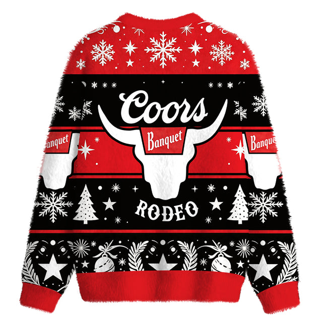 Uglysweatershops West Cow Skull Fuzzy Christmas Ugly Sweatshirt