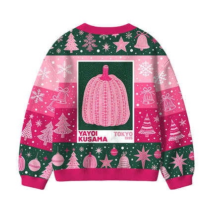 Uglysweatershops Art Pink Pumpkin Kids Ugly Cardigan Sweater