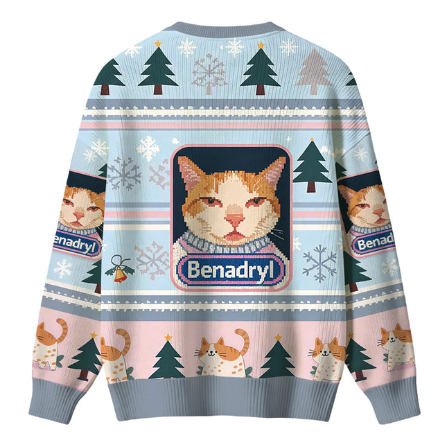 Uglysweatershops Pink Drowsy Cat Meme Funny Christmas Ugly Sweater