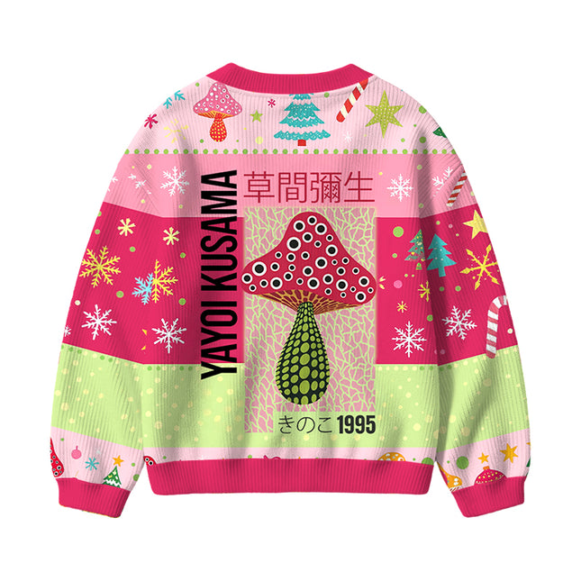 Uglysweatershops Pink Mushroom Kids Ugly Cardigan Sweater