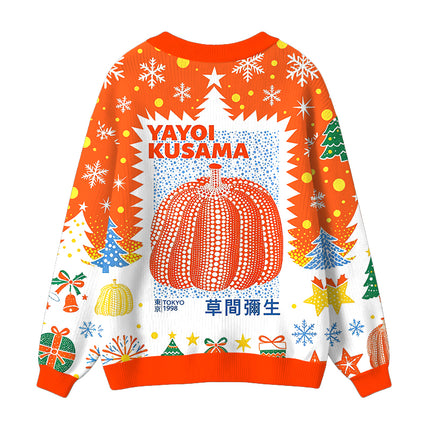Uglysweatershops Blue Orange Pumpkin Ugly Cardigan Sweater