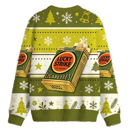 Uglysweatershops Vintage Green Cigarettes Fuzzy Christmas Ugly Sweatshirt
