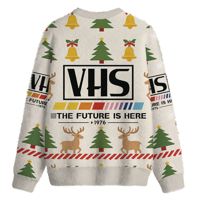Uglysweatershops VHS 1976 Vintage Fuzzy Christmas Ugly Sweatshirt