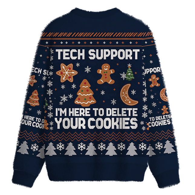 Uglysweatershops Blue Tech Support Computer Programmer Fuzzy Christmas Ugly Sweatshirt