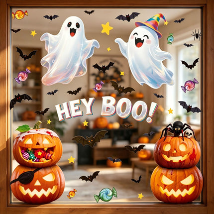 Uglysweatershops Halloween 3-Pack Bat Pumpkin Ghost Glass Window Sticker