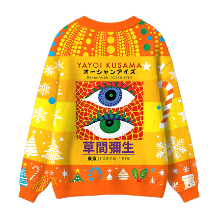 Uglysweatershops Japanese Art Eyes Ugly Cardigan Sweater