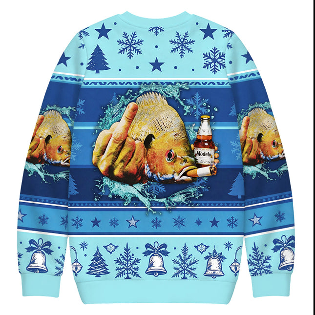 Uglysweatershops Vintage Freshwater Fish Christmas Ugly Sweatshirt