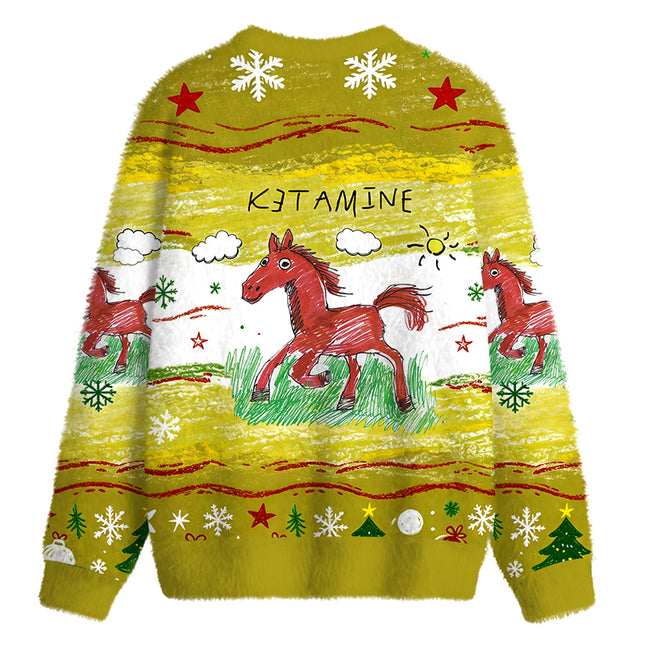 Uglysweatershops Red Horse Fuzzy Christmas Ugly Sweatshirt
