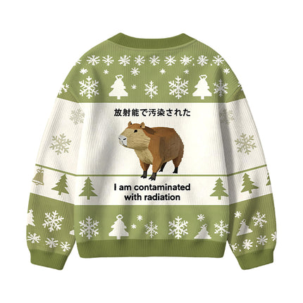 Uglysweatershops Green Capybara Contaminated By Radiation Kids Ugly Cardigan Sweater