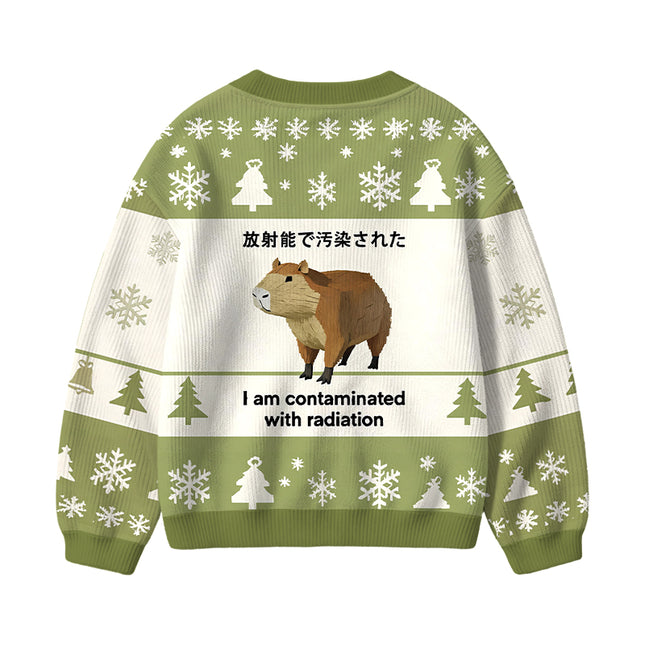 Uglysweatershops Green Capybara Contaminated By Radiation Kids Ugly Cardigan Sweater