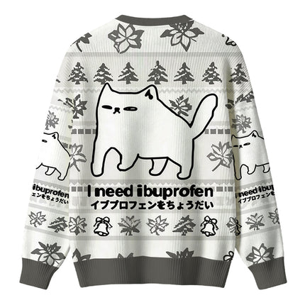 Uglysweatershops I Need Ibuprofen Cat Christmas Ugly Sweater