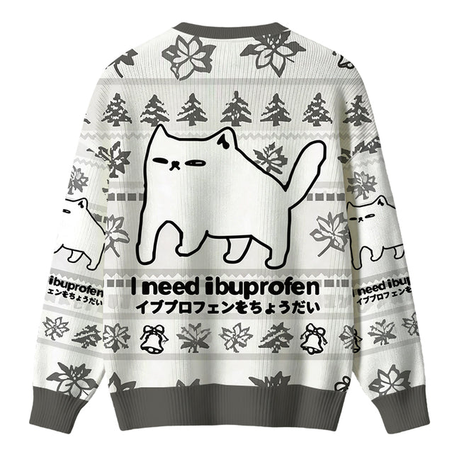 Uglysweatershops I Need Ibuprofen Cat Christmas Ugly Sweater