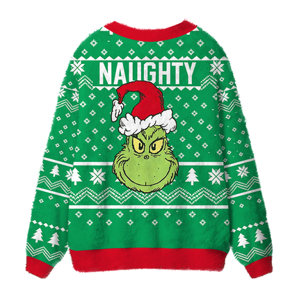 Uglysweatershops Naughty Holiday Fuzzy Ugly Cardigan Sweatshirt