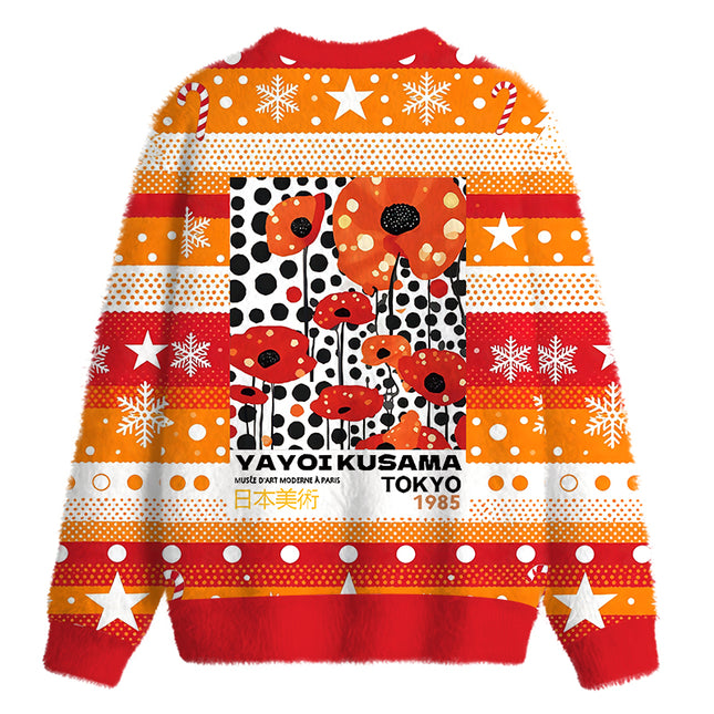 Uglysweatershops Art Flower Vintage Fuzzy Christmas Ugly Sweatshirt