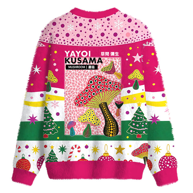 Uglysweatershops Art Mushroom Vintage Fuzzy Christmas Ugly Sweatshirt