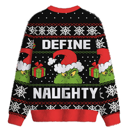 Uglysweatershops Define Naughty Fuzzy Christmas Ugly Sweatshirt
