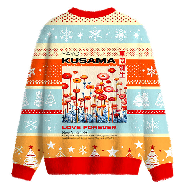 Uglysweatershops Surreal Polka?Dot Flower Field Fuzzy Christmas Ugly Sweatshirt