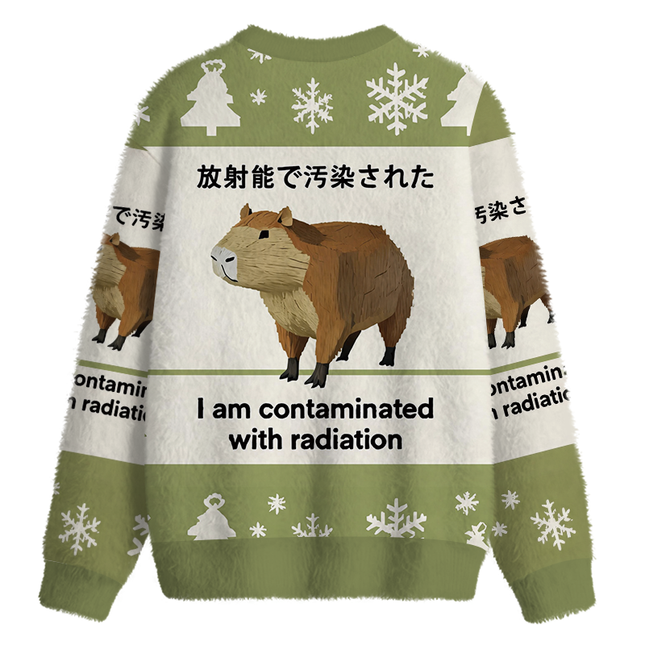 Uglysweatershops Green Capybara Contaminated By Radiation Fuzzy Christmas Ugly Sweatshirt