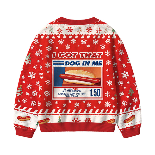 Uglysweatershops I Got That Dog In Me Red Kids Ugly Cardigan Sweater