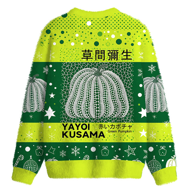 Uglysweatershops Art Green Pumpkin Vintage Fuzzy Christmas Ugly Sweatshirt