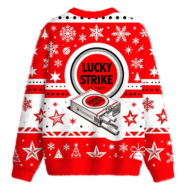 Uglysweatershops Retro Red Cigarettes Fuzzy Christmas Ugly Sweatshirt