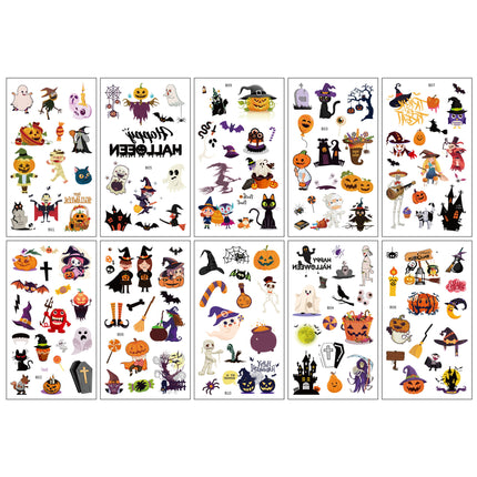 Uglysweatershops Halloween 10 Piece Fun Cartoon Temporary Tattoo Stickers For Kids