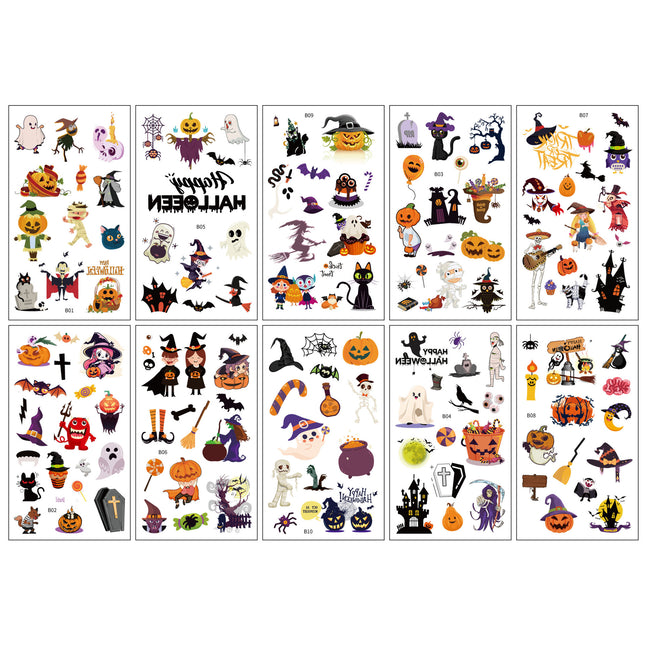 Uglysweatershops Halloween 10 Piece Fun Cartoon Temporary Tattoo Stickers For Kids