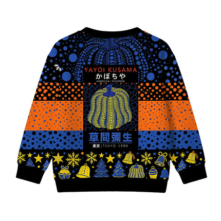 Uglysweatershops Art Navy Yellow Pumpkin Kids Ugly Sweater