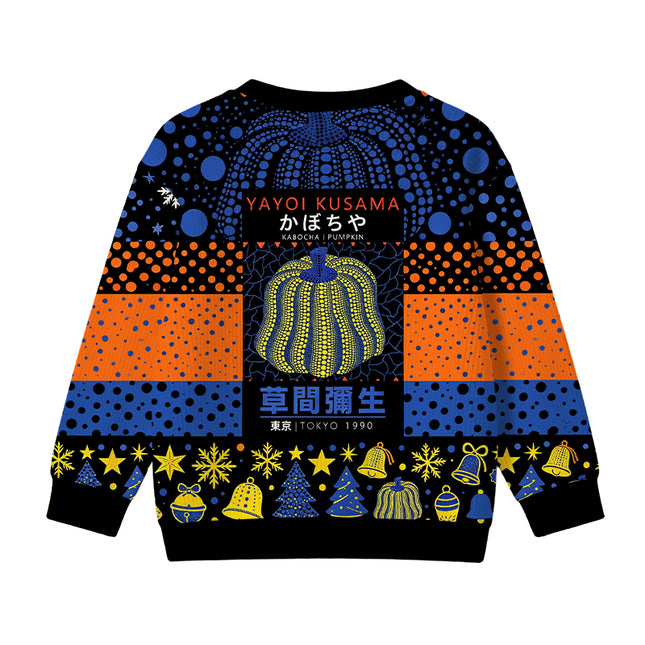 Uglysweatershops Art Navy Yellow Pumpkin Kids Ugly Sweater