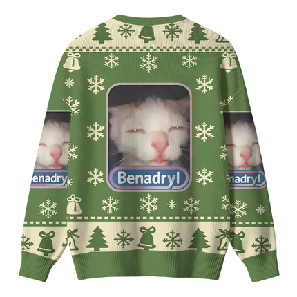 Uglysweatershops Green Psychedelic Cat Christmas Ugly Sweater