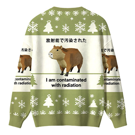 Uglysweatershops Green Capybara Contaminated By Radiation Christmas Ugly Sweater