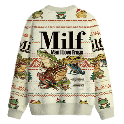 Uglysweatershops Man I Love Frogs Meme Fuzzy Christmas Ugly Sweatshirt
