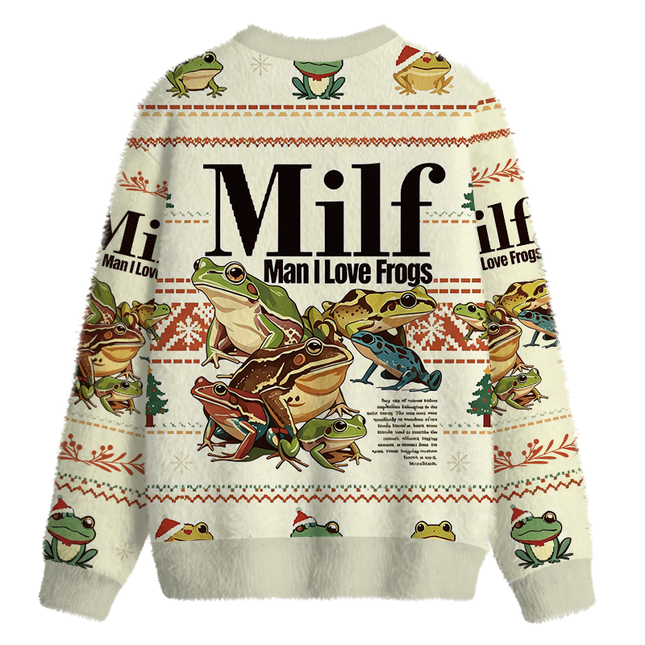 Uglysweatershops Man I Love Frogs Meme Fuzzy Christmas Ugly Sweatshirt