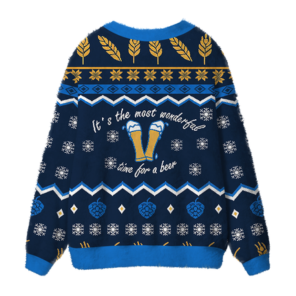 Uglysweatershops It's the Most Wonderful Time Fuzzy Ugly Cardigan Sweatshirt