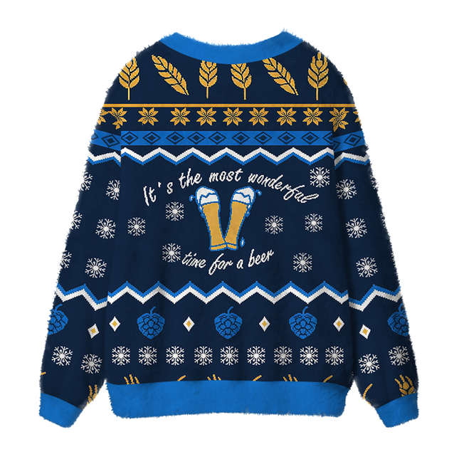 Uglysweatershops It's the Most Wonderful Time Fuzzy Ugly Cardigan Sweatshirt