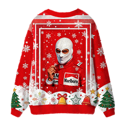 Uglysweatershops Retro Formula Racing Driver Fuzzy Ugly Cardigan Sweatshirt