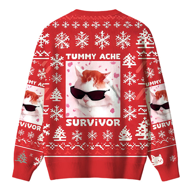 Uglysweatershops Tummy Ache Survivor Funny Cat Meme Christmas Ugly Sweater