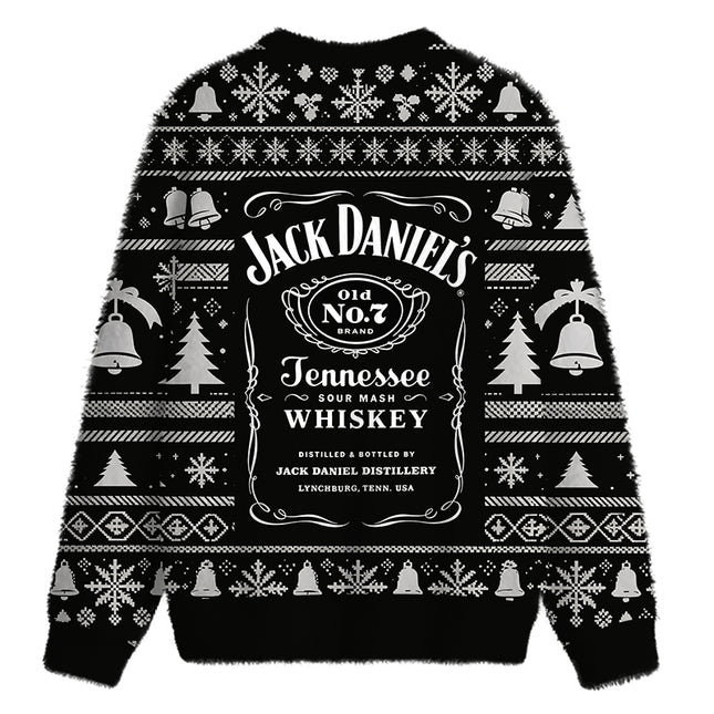 Uglysweatershops Vintage Distillery Label Aesthetic Fuzzy Christmas Ugly Sweatshirt