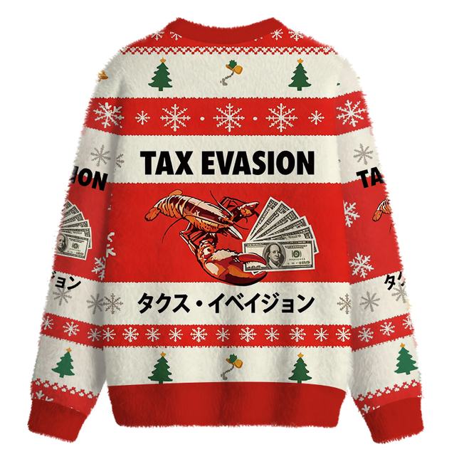 Uglysweatershops Red Tux Evasion Funny Fuzzy Christmas Ugly Sweatshirt