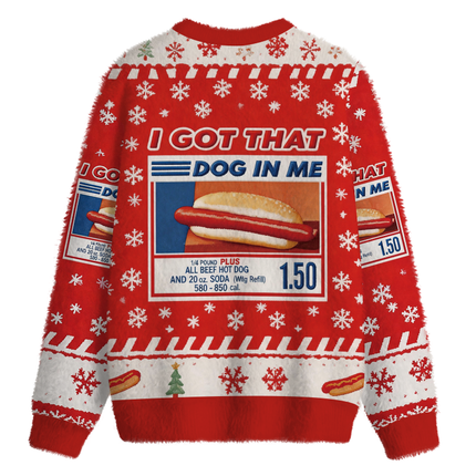 Uglysweatershops I Got That Dog In Me Red Fuzzy Christmas Ugly Sweatshirt