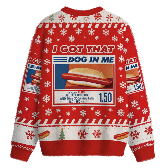 Uglysweatershops I Got That Dog In Me Red Fuzzy Christmas Ugly Sweatshirt
