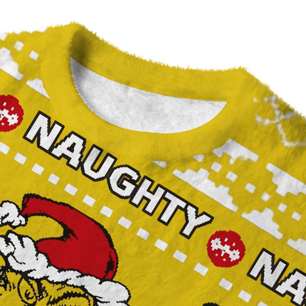 Uglysweatershops Naughty Vintage Fuzzy Christmas Ugly Sweatshirt