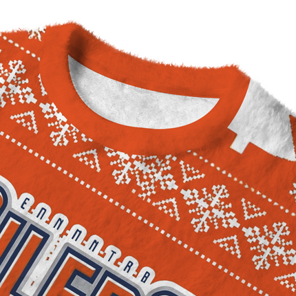 Uglysweatershops Oilers Fuzzy Christmas Ugly Sweatshirt
