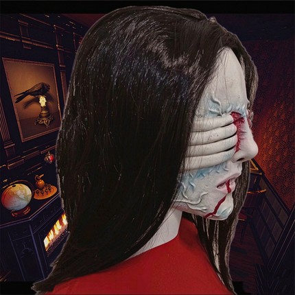 Uglysweatershops Halloween Scary Hand-Cover Eyes Ghost Mask, Long Hair Female Ghost Headgear
