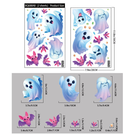 Uglysweatershops Halloween 3-Pack Bat Pumpkin Ghost Glass Window Sticker