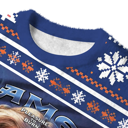 Uglysweatershops Vintage Women Smoking Fuzzy Christmas Ugly Sweatshirt