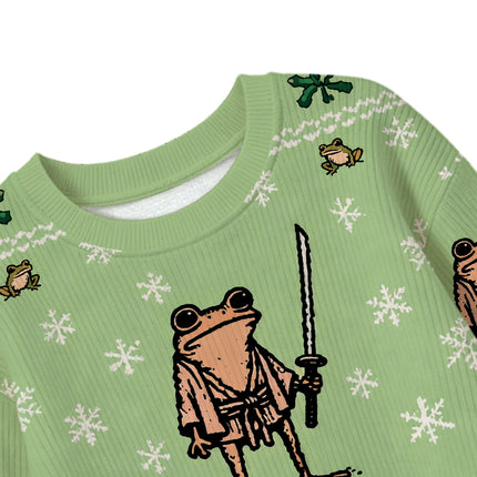 Uglysweatershops Focused Samurai Frog Kids Ugly Sweater