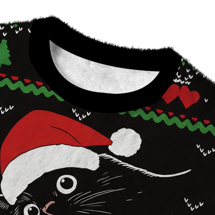 Uglysweatershops The Cat Is Watching Today Fuzzy Christmas Ugly Sweatshirt