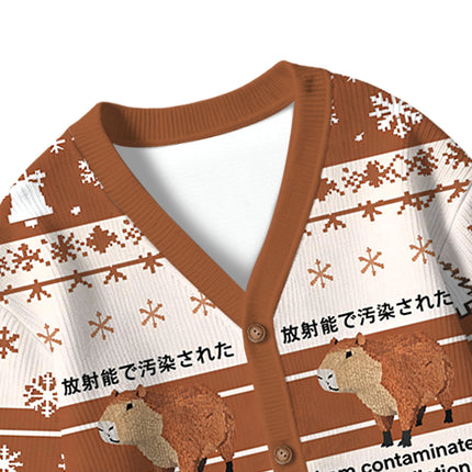 Uglysweatershops Brown Capybara Contaminated By Radiation Kids Ugly Cardigan Sweater