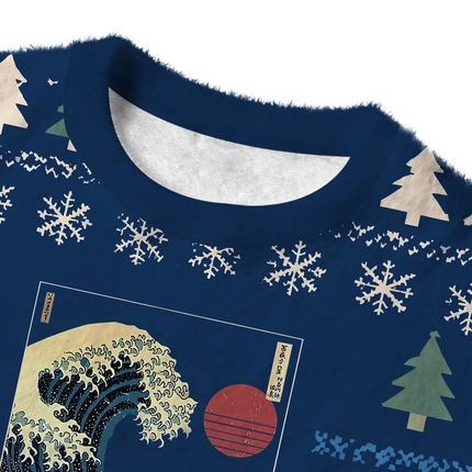 Uglysweatershops Capybara Surfing Fuzzy Christmas Ugly Sweatshirt